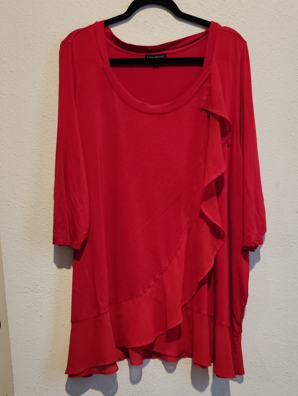 Lane Bryant Red Ruffle Tunic Top Plus 26/28 Sheer Chiffon